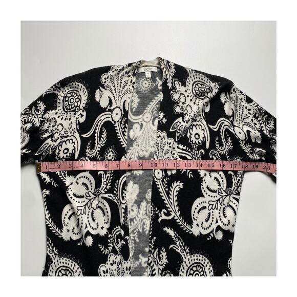 Cache Black White Paisley Open Front Cardigan M Lightweight Layering Piece - Picture 12 of 16